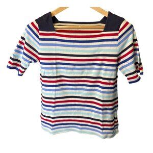 Croft & Barrow Multicolor Striped Boat Neck Half Sleeve Top Sz M
